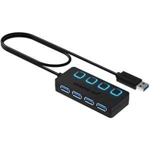Sabrent 4-Port USB Hub, USB 3.0 Fast Data Hub with Individual LED Power
