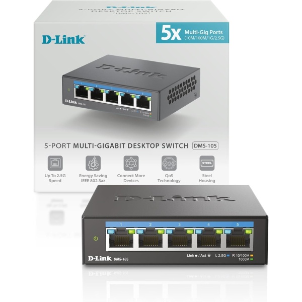 D-Link 5-Port 2.5G Unmanaged Ethernet Switch for Office, Media or Gaming